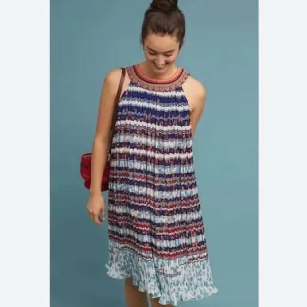 NWT Bhanuni By Jyoti Multi Color Viscose Temara Beaded Shift Dress Anthropologie